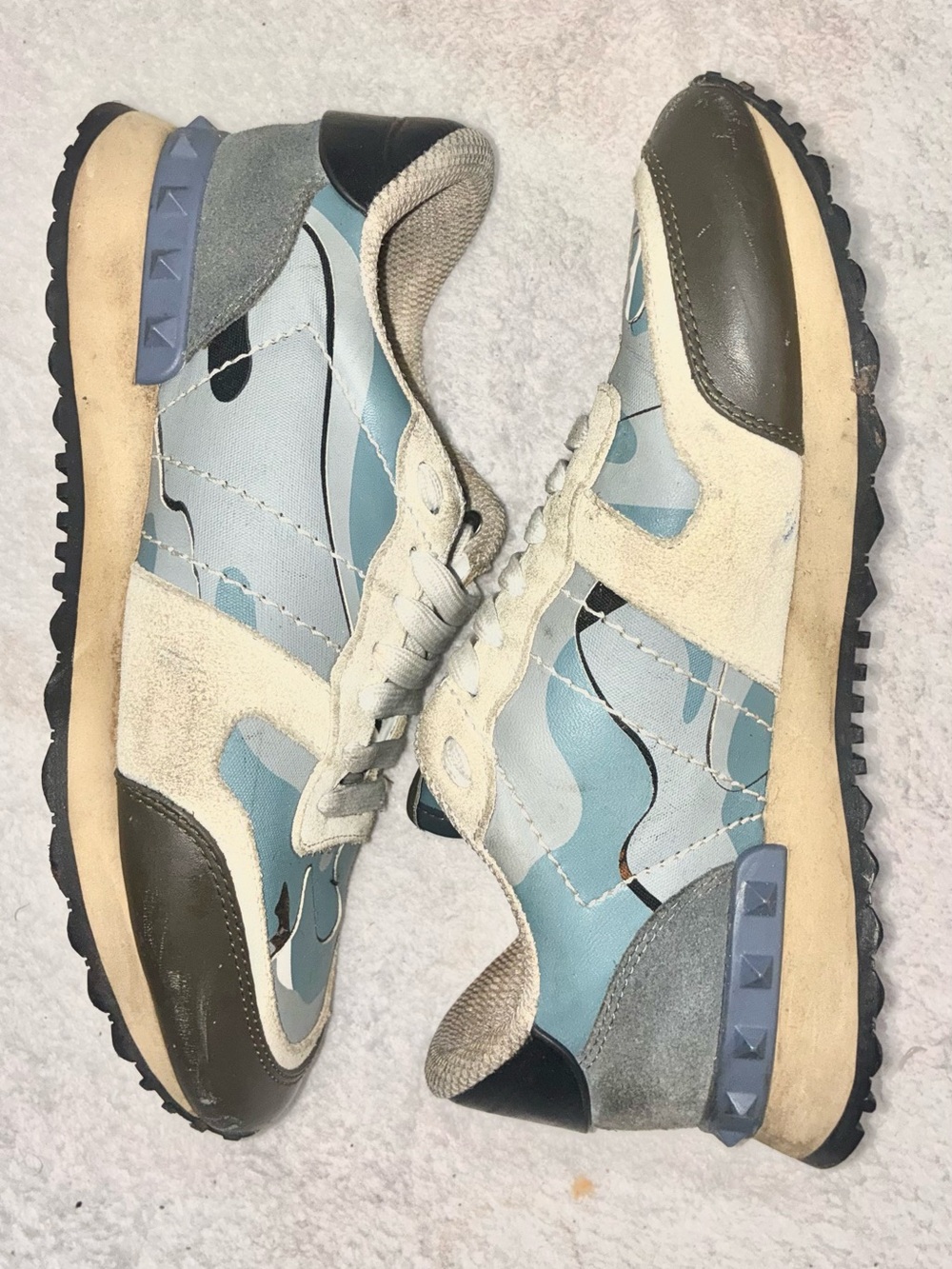 Valentino Light Blue, Cream & Gray Camouflage Low-Top Sneakers